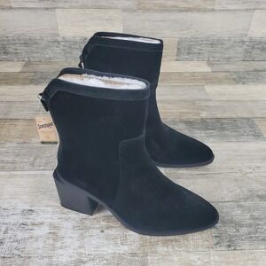 Vince Camuto Kortimy Boots Sz 7‎ Water Repellnt Suede Mid Shaft Black Zip Back